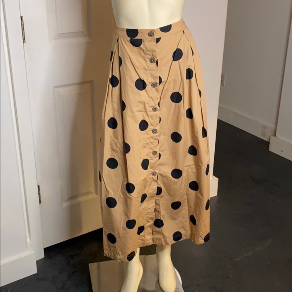 Who What Wear Tan & Black Polka Dot Full Skirt 12